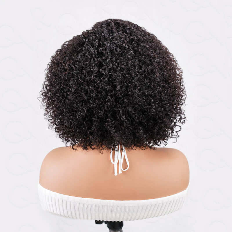 QVR Short Cut Curly Human Hair Minimalist Lace Glueless Side Part Wig - Image 3
