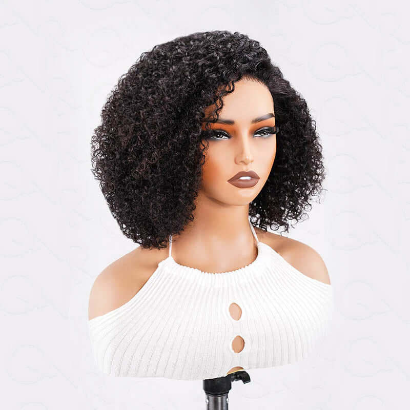 QVR Short Cut Curly Human Hair Minimalist Lace Glueless Side Part Wig - Image 4