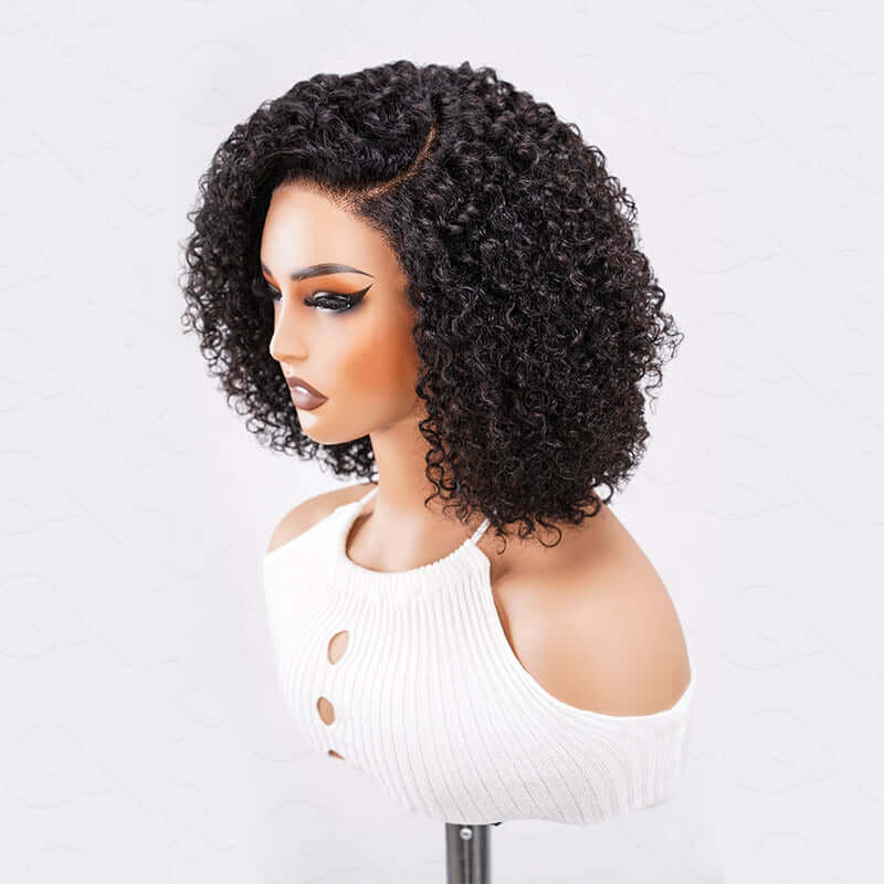 QVR Short Cut Curly Human Hair Minimalist Lace Glueless Side Part Wig - Image 5