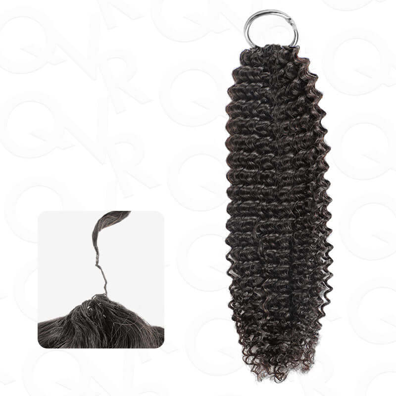 QVR Highlight Brown Small Kinky Curly Feather Crochet Hair Machine Made Feather Human Hair Extension - Image 5
