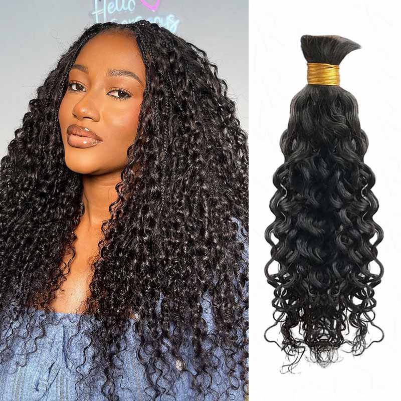 QVR Burmese Curly Boho Knotless Braids Human Bulk Hair Natural Black Human Braiding Hair Extensions - Image 7