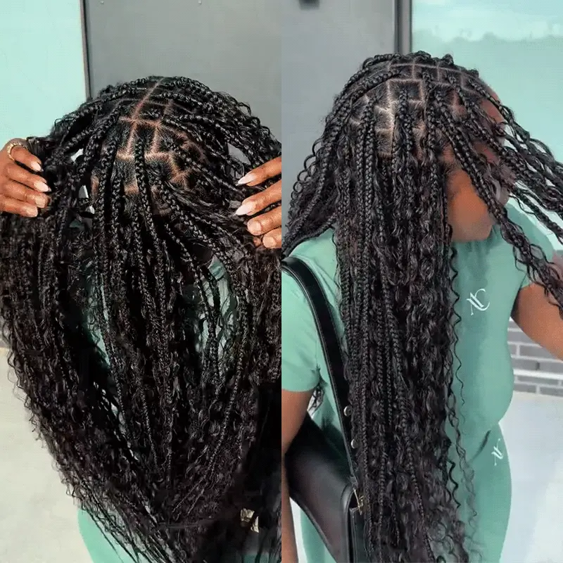 QVR Burmese Curly Boho Knotless Braids Human Bulk Hair Natural Black Human Braiding Hair Extensions - Image 8