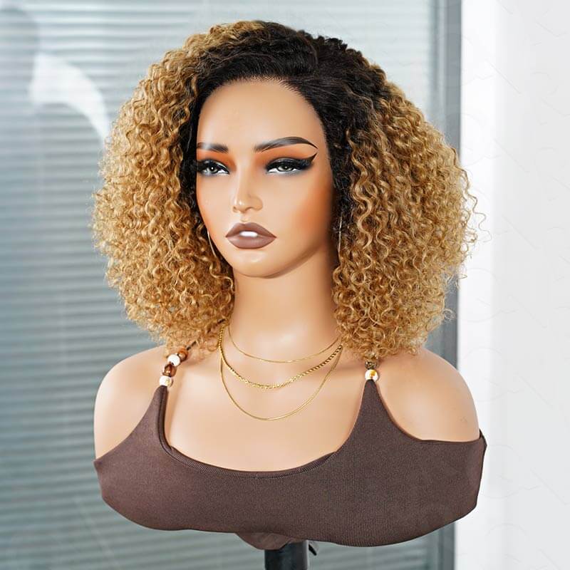 QVR Honey Blonde Highlight Short Cut Curly Wig Glueless Side Part Wig Beginner Friendly - Image 7
