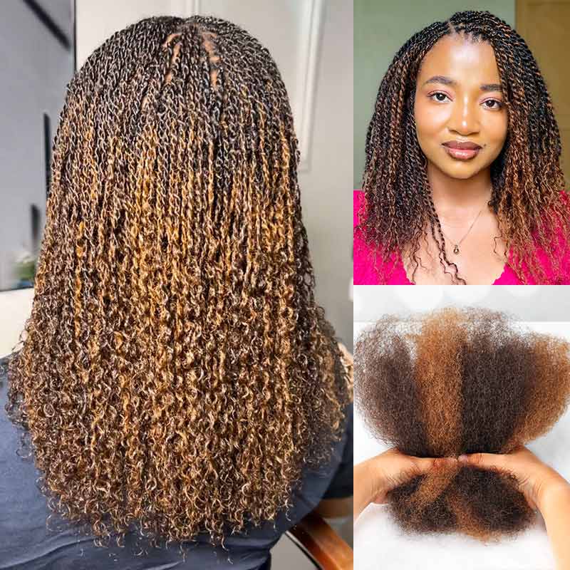 QVR Ombre Brown #T1B/30 Afro kinky Bulk Human Hair for Braiding & Twists - Image 16
