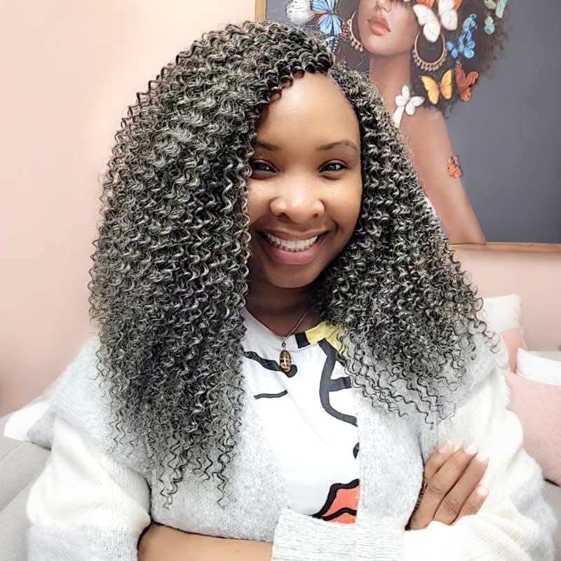 QVR Salt Pepper Crochet Hair Small Kinky Curly Machine Made Feather Human Hair Extension - Image 4